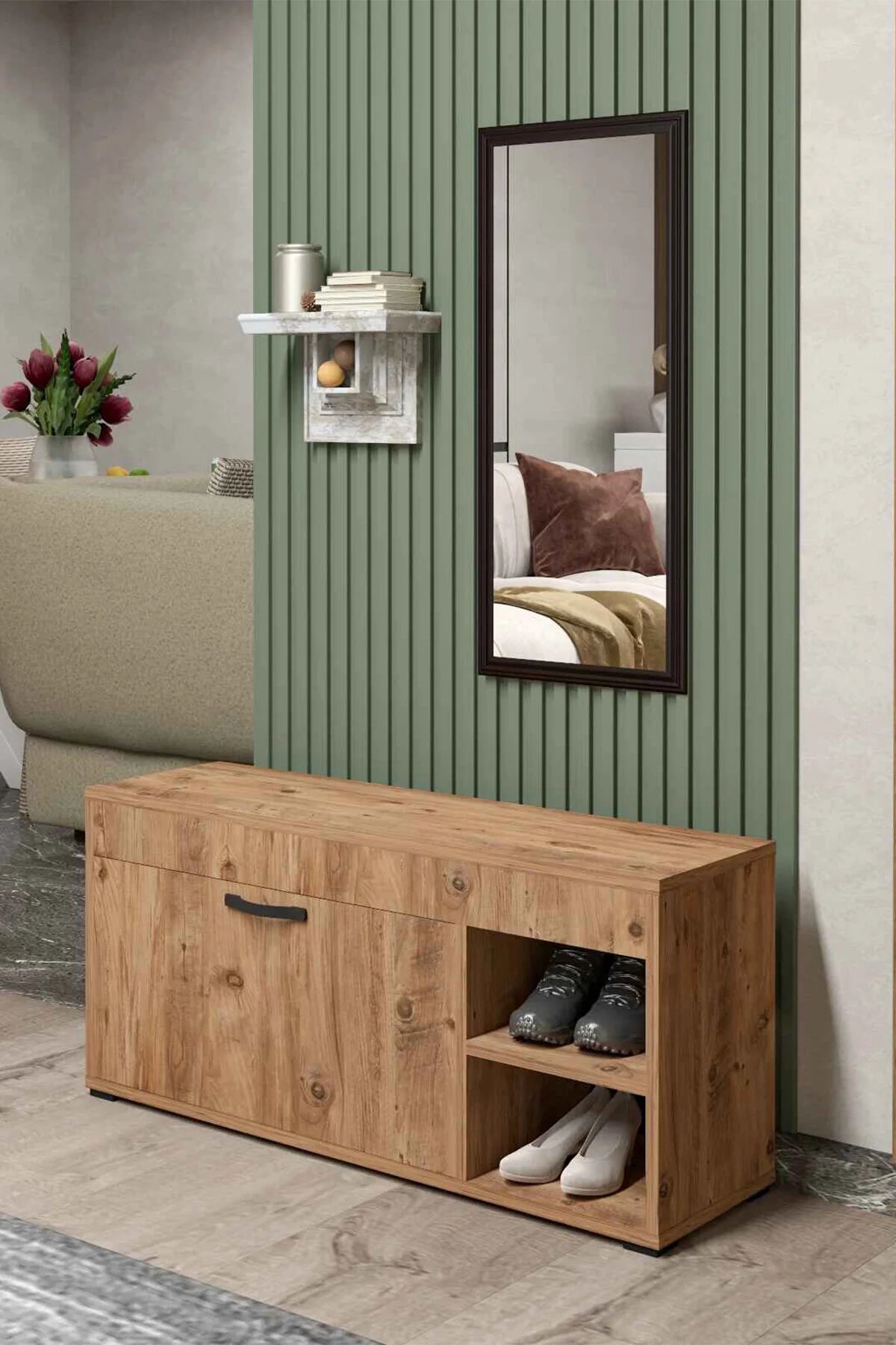 Шкаф за обувки Кафяв 90 cm – изображение 4