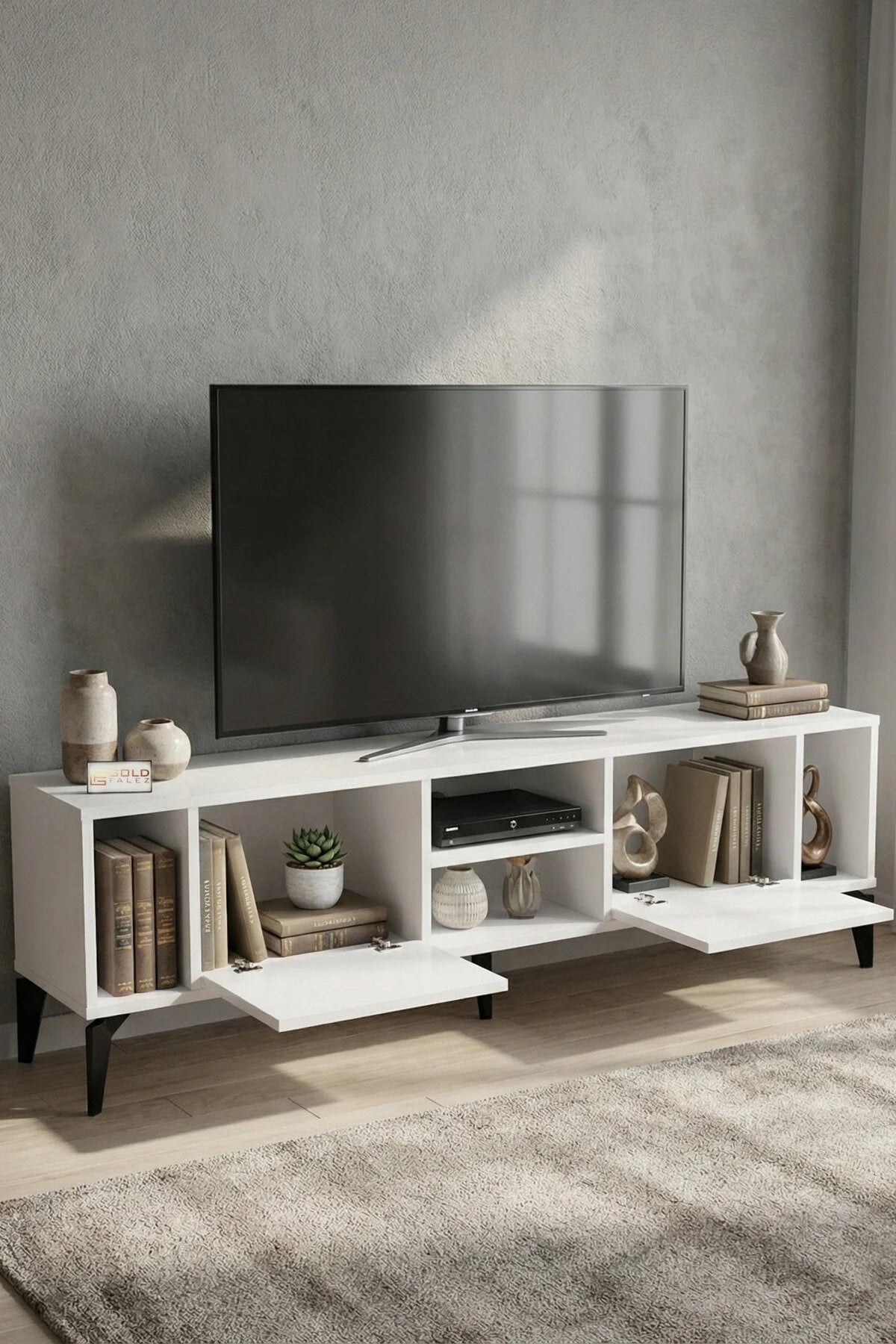 Поставка за телевизор Linya ПДЧ бяла 160x35 cm – изображение 3