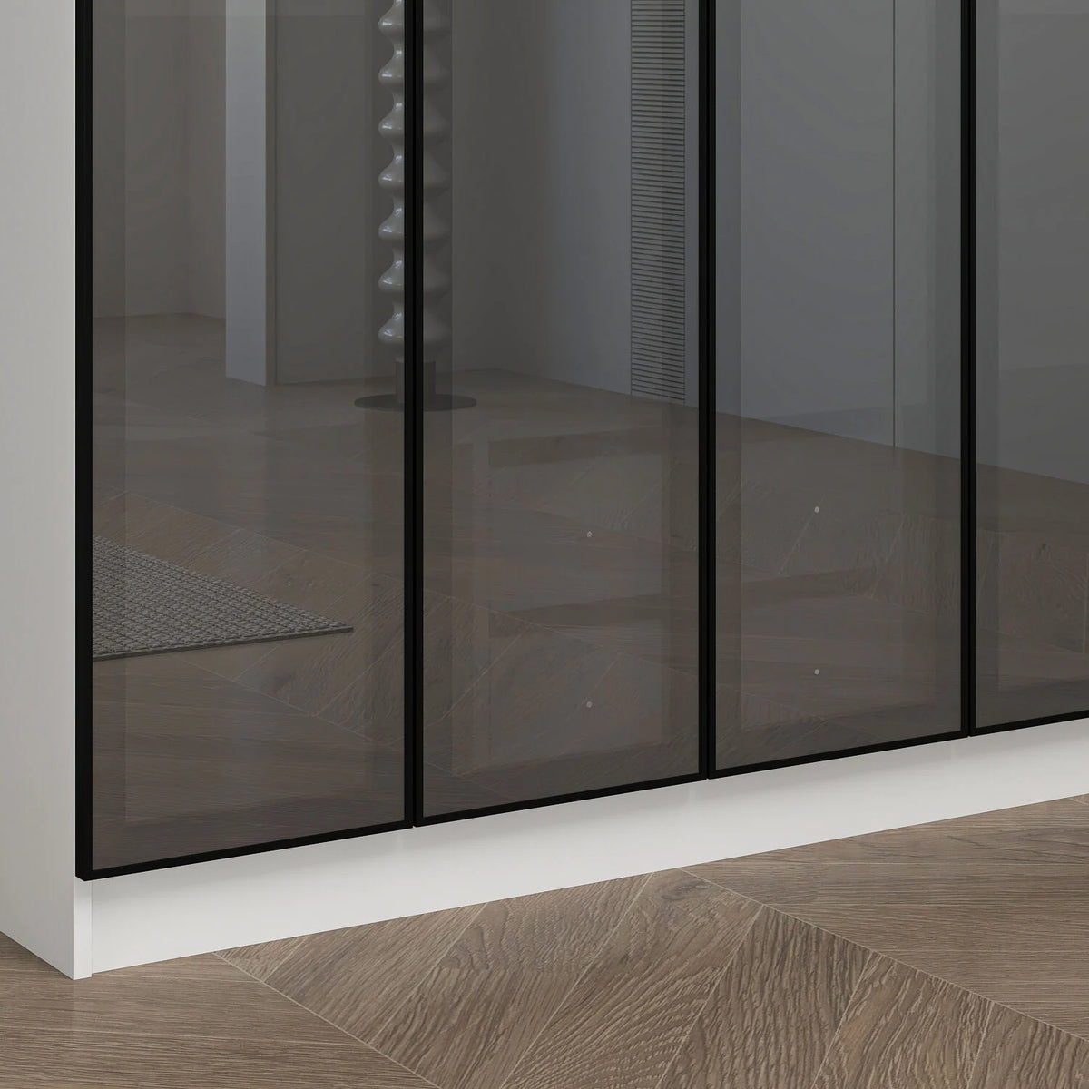 Alin 4 Doors Hidden 2 Drawers Reflective Glass Doors Cabinet White – image 4