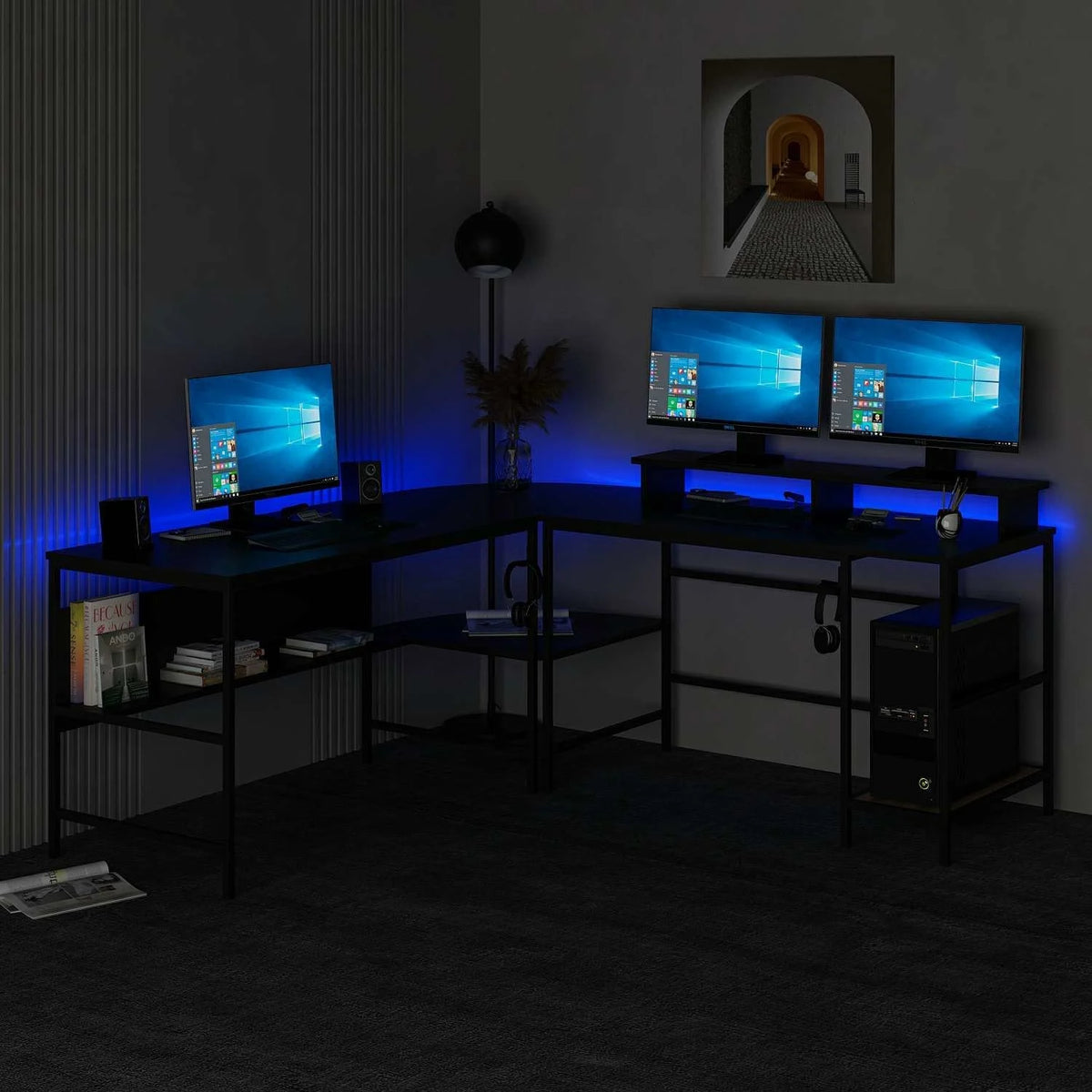 Ъглово бюро Greta L с RGB LED светлини - черно – görsel 5