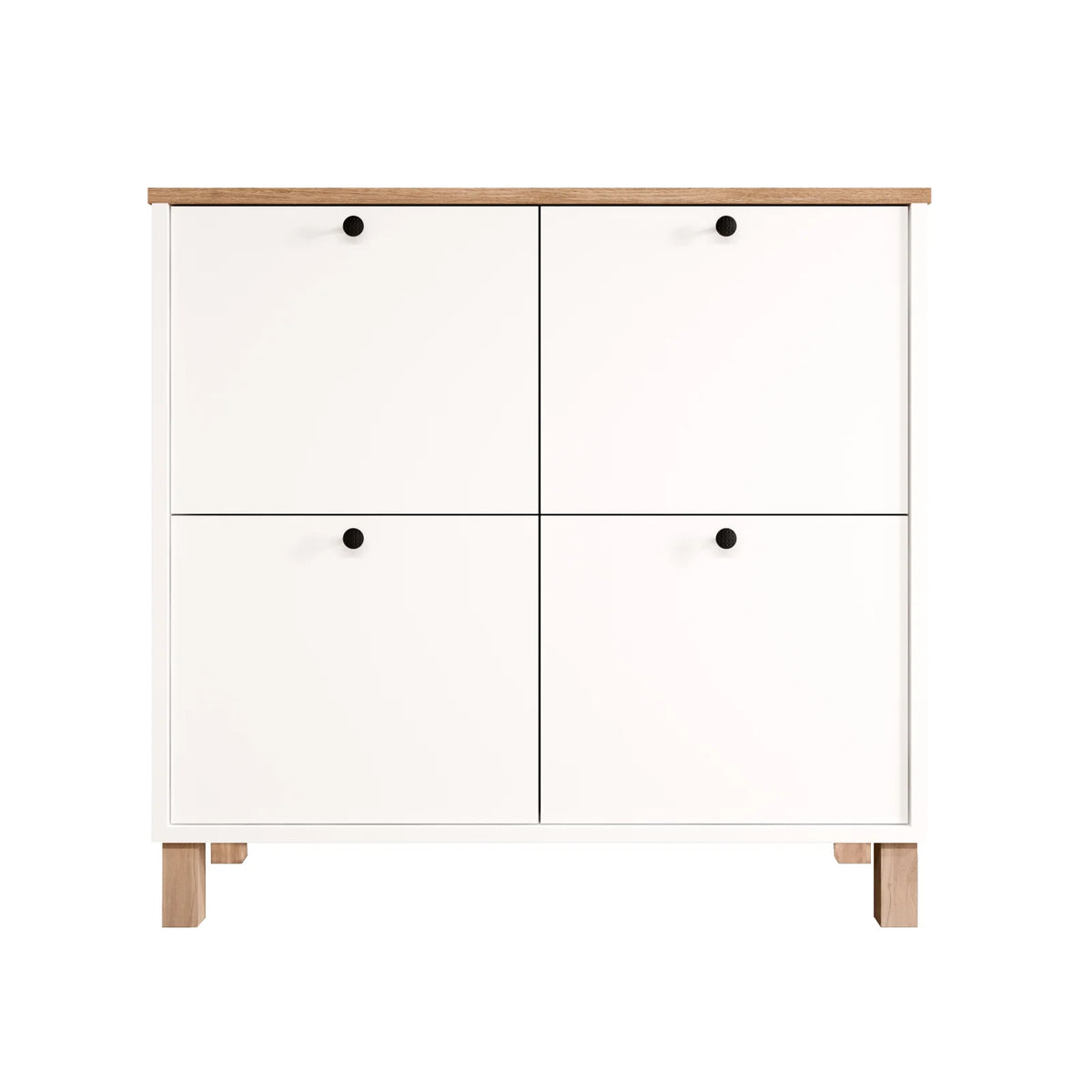 Nord Shoe Rack Многофункционален шкаф с 4 врати и кошница с дървени крака-бял ND1-SW – görsel 4