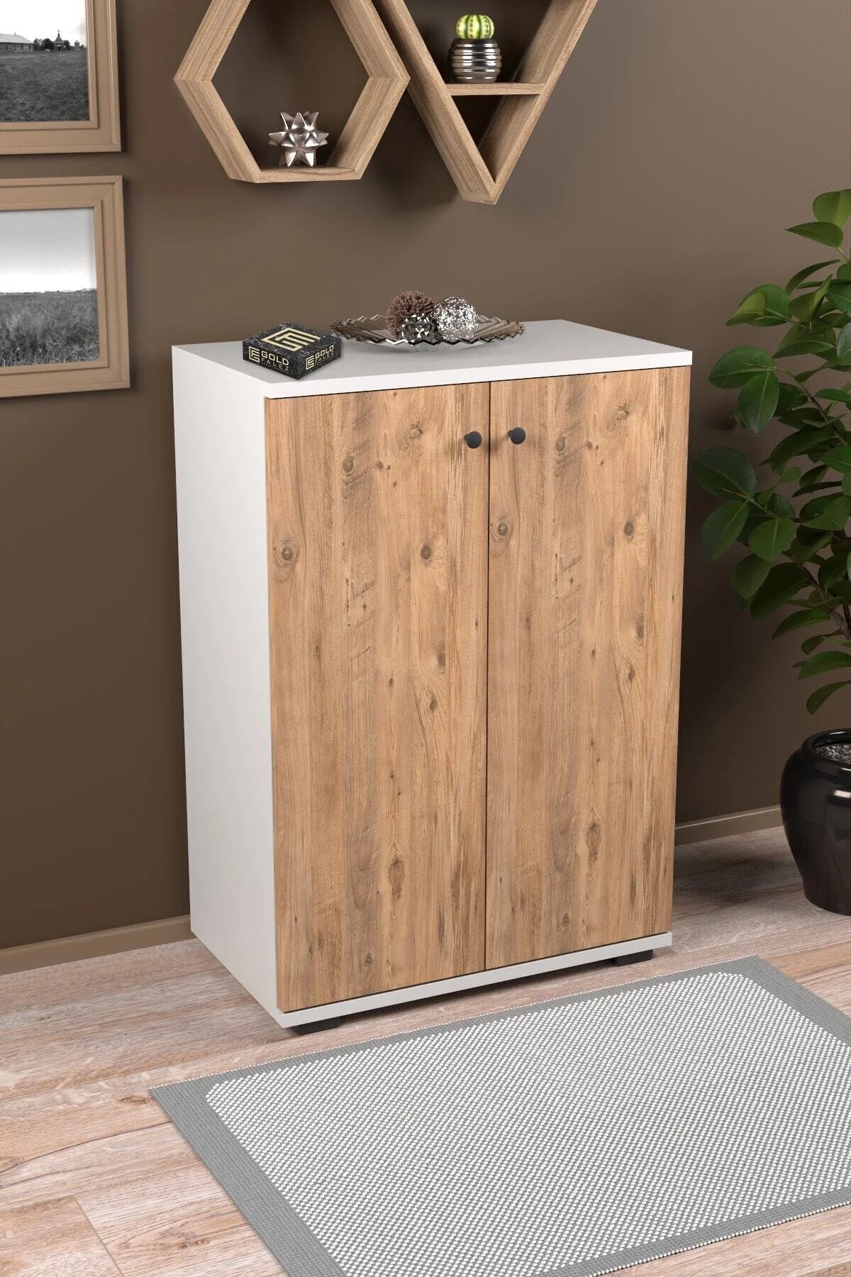 Покрита стойка за обувки Pine White 86 cm – görsel 2