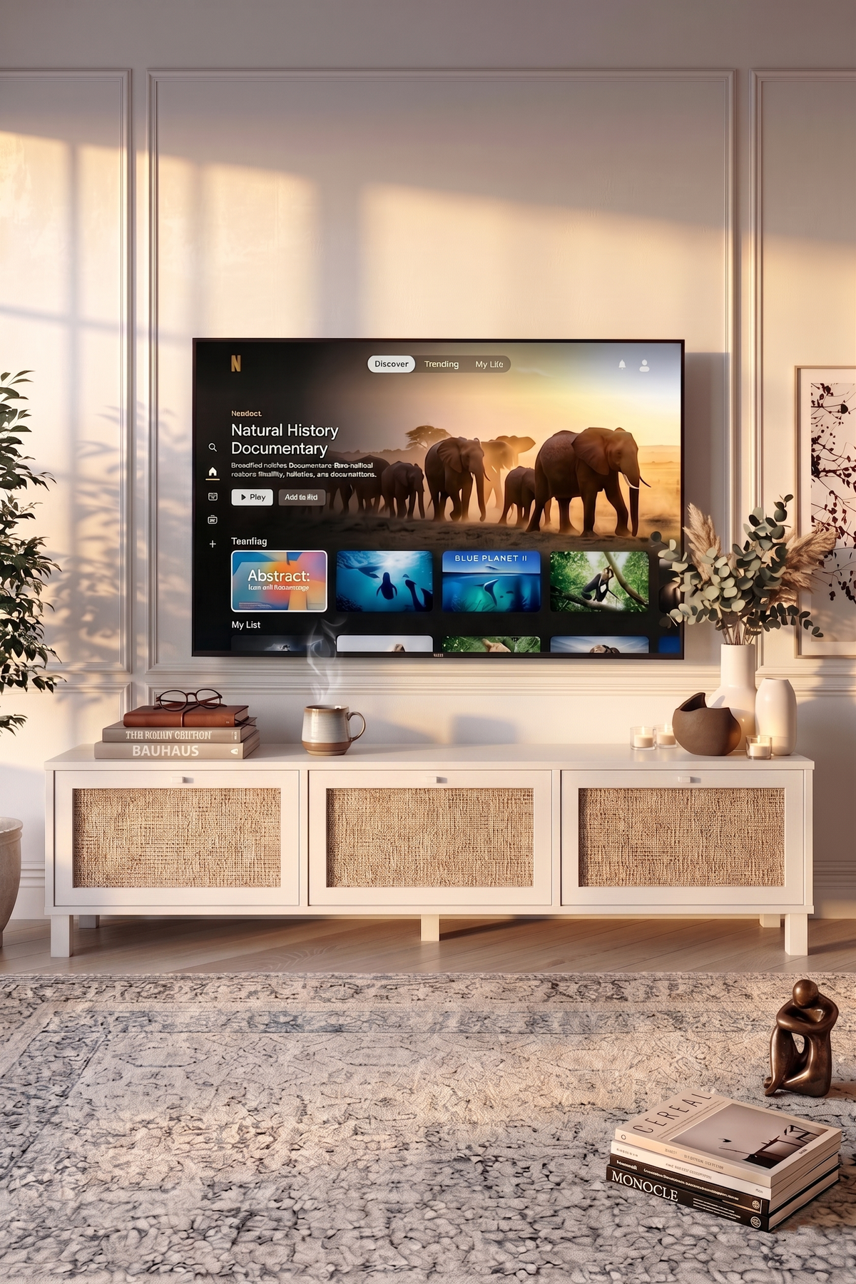 Yuru Design Dune TV Cabinet White Natural Beech Wood Jute – image 2