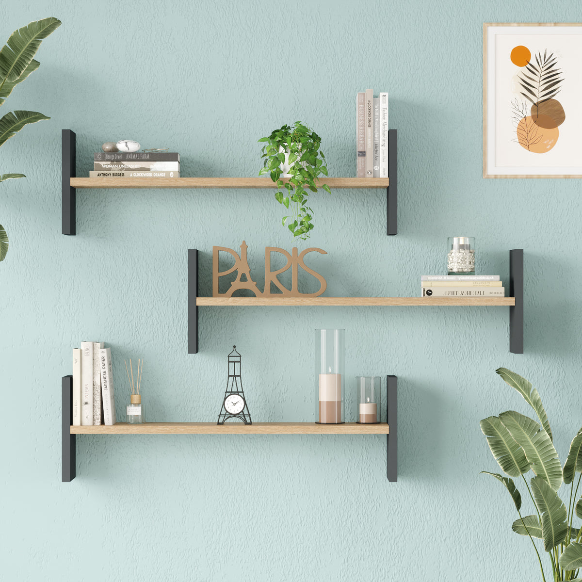 Стенен рафт Shelf с плетка от юта Антрацит – изображение 2