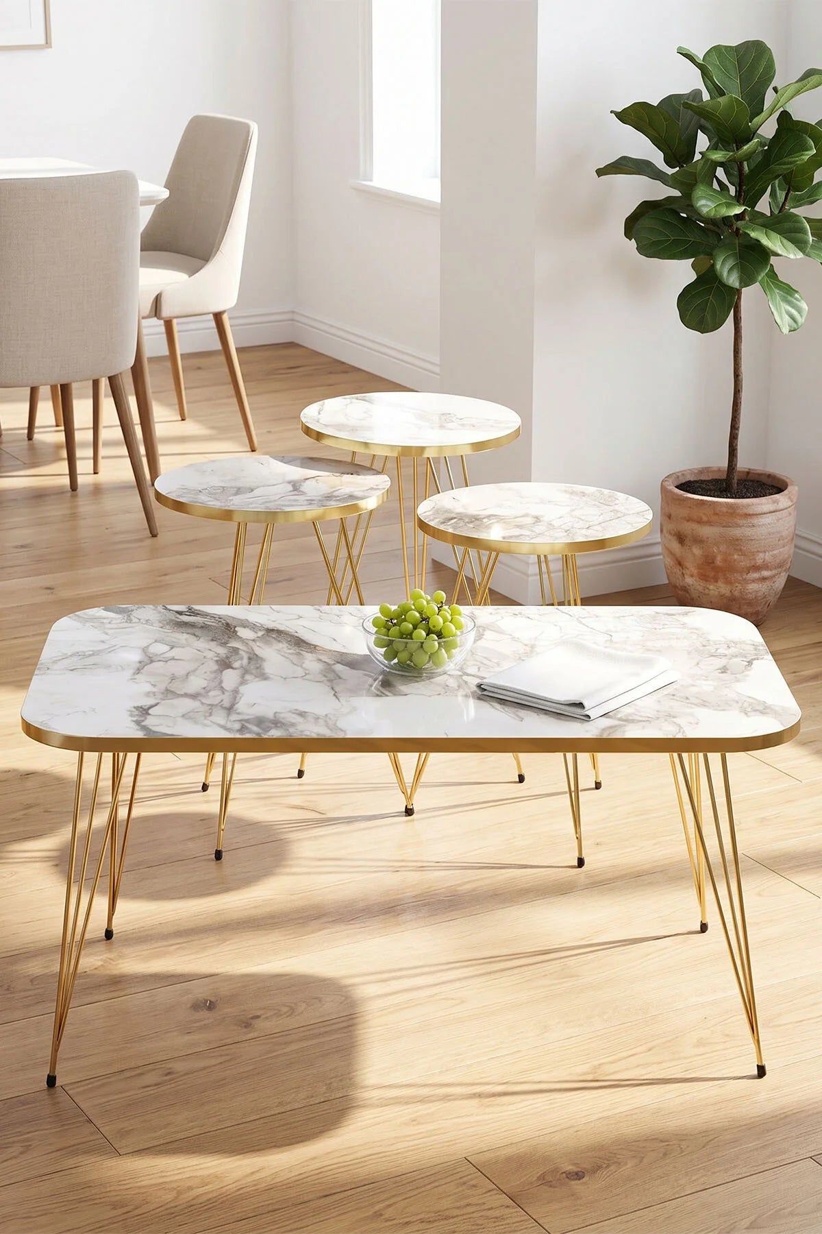 Холна маса Nesting и холна маса Kr комплект Gold Efes Тел