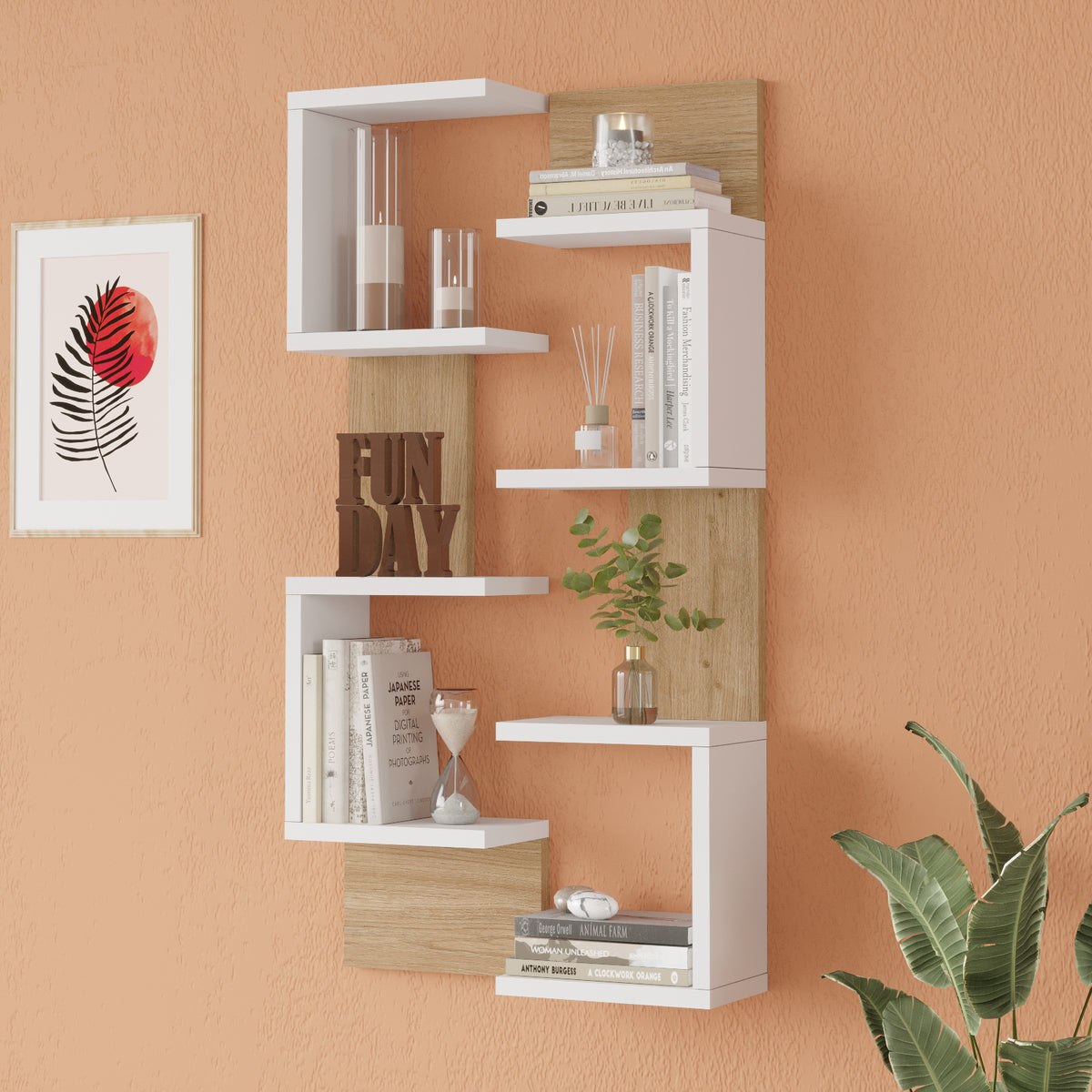 Yuru Design Етажерка за стена тип етажерка с кошница - Бяла WL22-SW – изображение 3