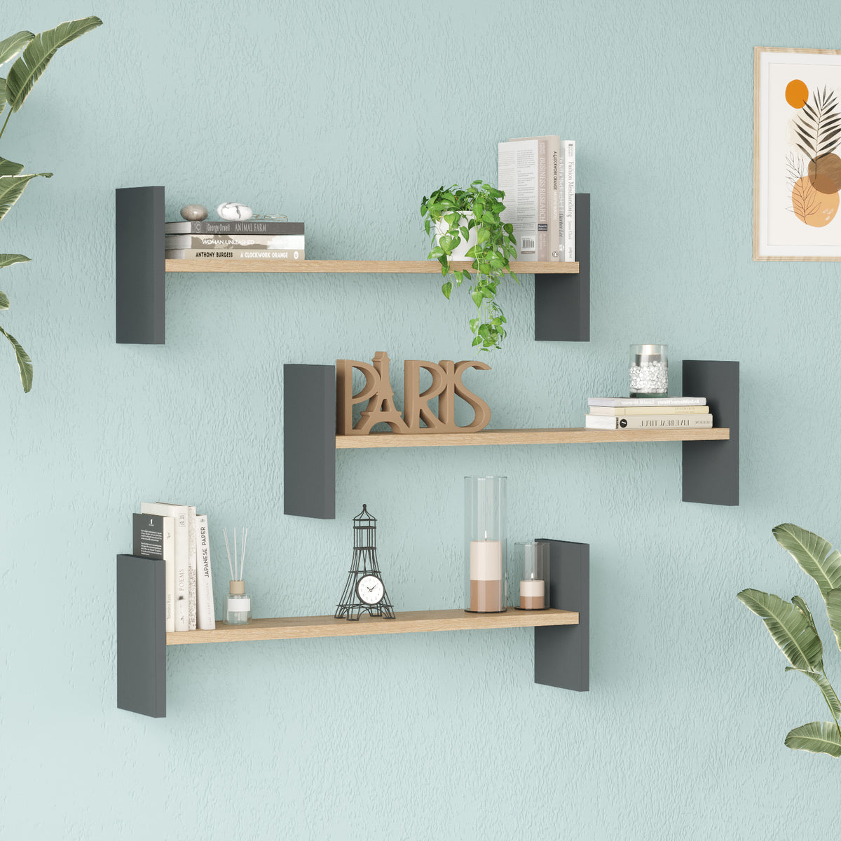 Стенен рафт Shelf с плетка от юта Антрацит – изображение 3