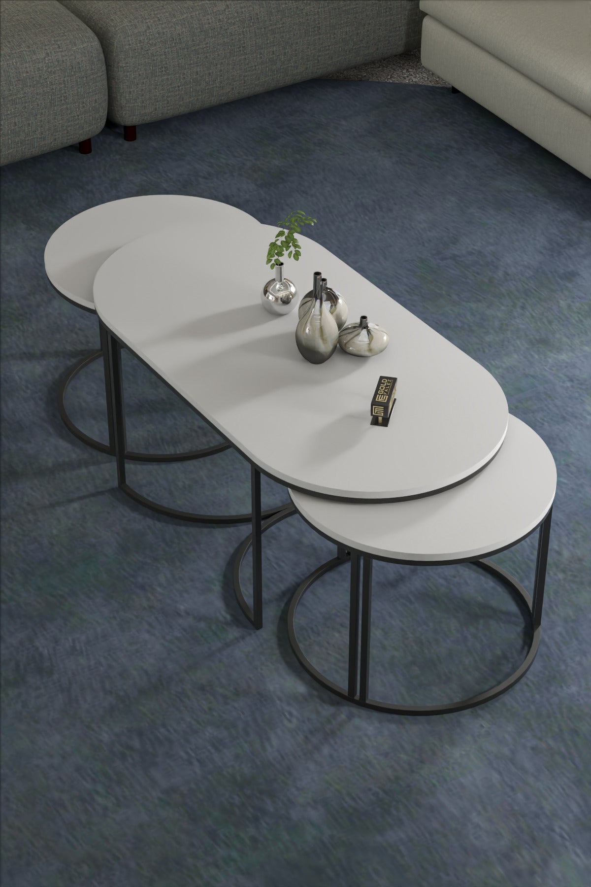 Goldfalez Dolunay 3 Piece Coffee Table Nesting Table Set Chipboard White