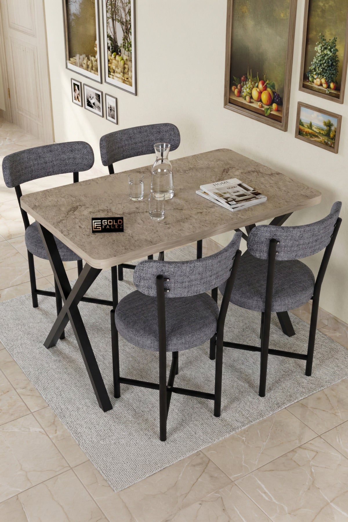 Goldfalez Teddy Kitchen Table Set Chipboard Grey Anthracite
