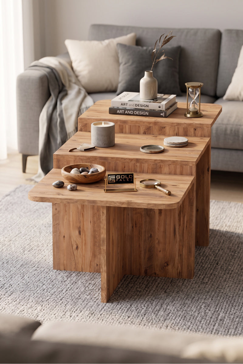 Coffee Table Nesting Table 3 Piece Side Table Modern Living Room Table Square Coffee Table Liva 9257 Atlantic Pine