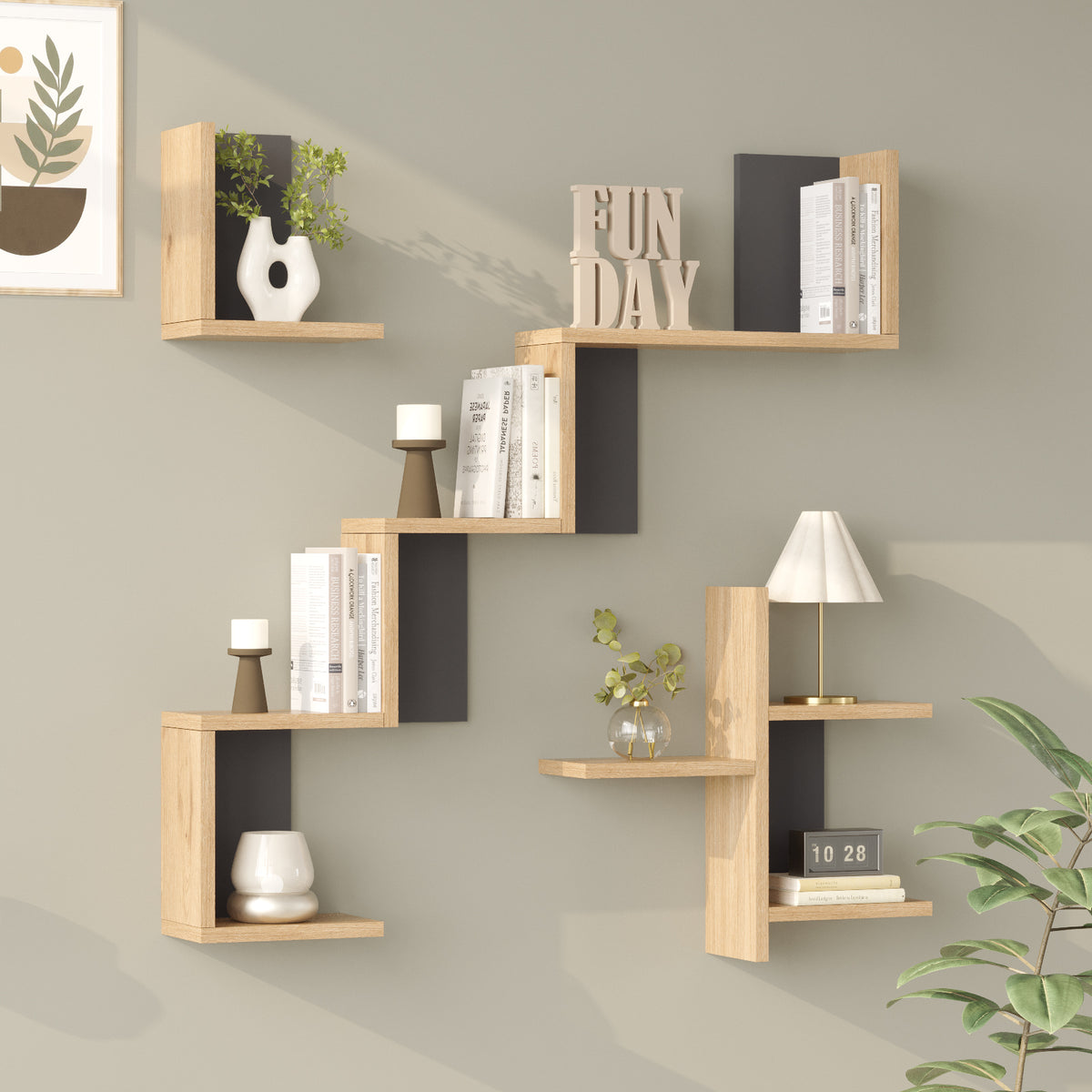 Yuru Design Етажерка за стена тип етажерка с кошница - Антрацит WL27-SA – изображение 3