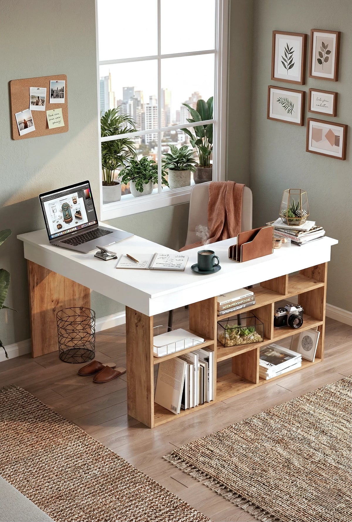 Ученическо бюро Tywin с етажерка за книги Pine-White CT5-AW