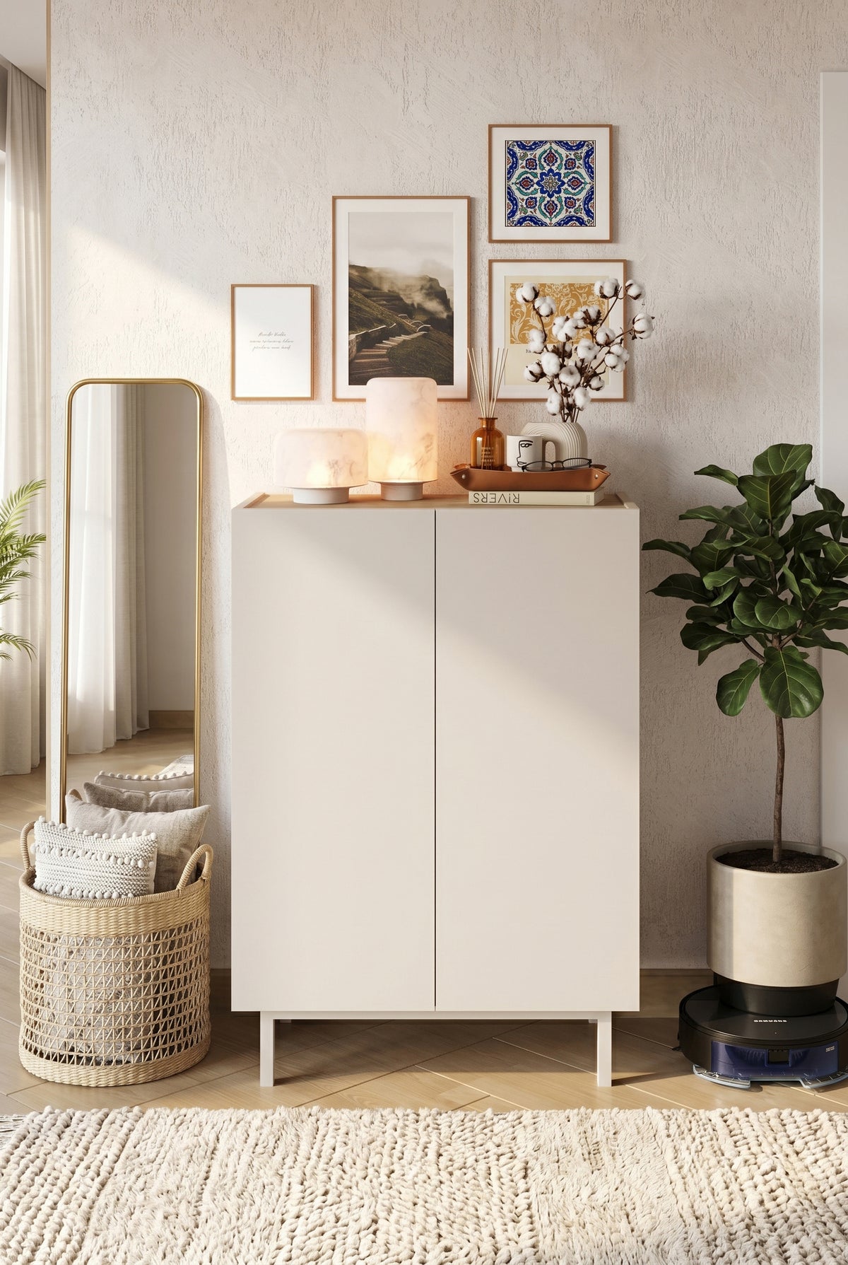 Yuru Design Sedra Шкаф за обувки Sepet - Бял - Естествено буково дърво SD8-CS