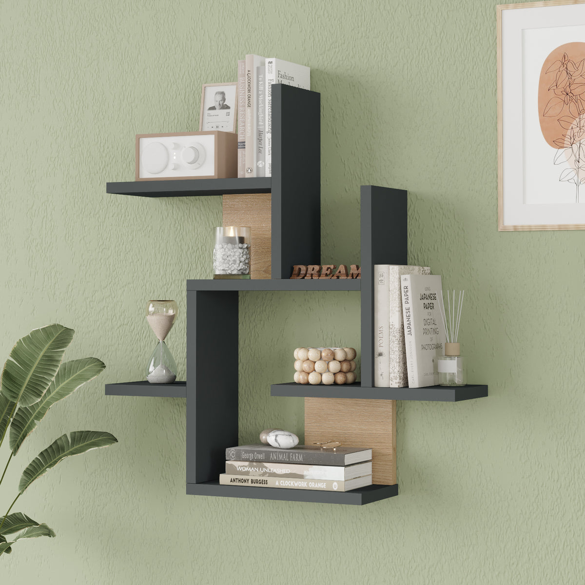 Yuru Design Стенен рафт със кошница - Антрацит WL21-SA – изображение 3