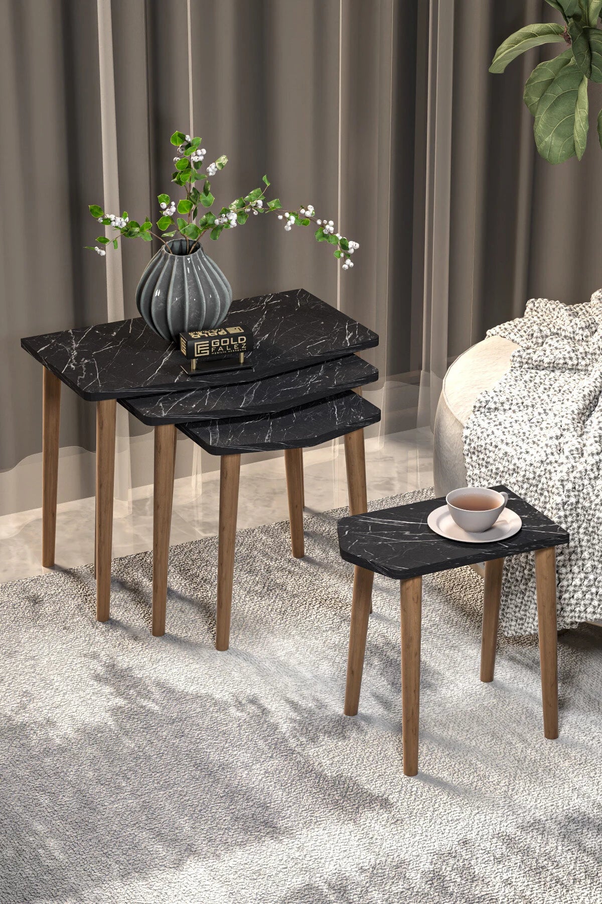 Маса за кафе Elya Nesting Черна 4 бр – görsel 2
