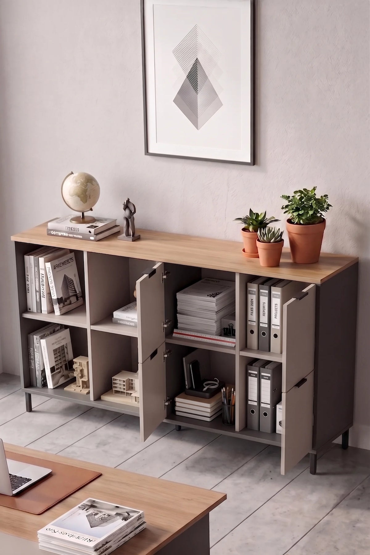 Motto 147×35 см Офис шкаф Шкаф за папки Конзолен шкаф Мултифункционален шкаф Метален крак Кошница-Плаж-Антрацит MT4-CSA – изображение 3