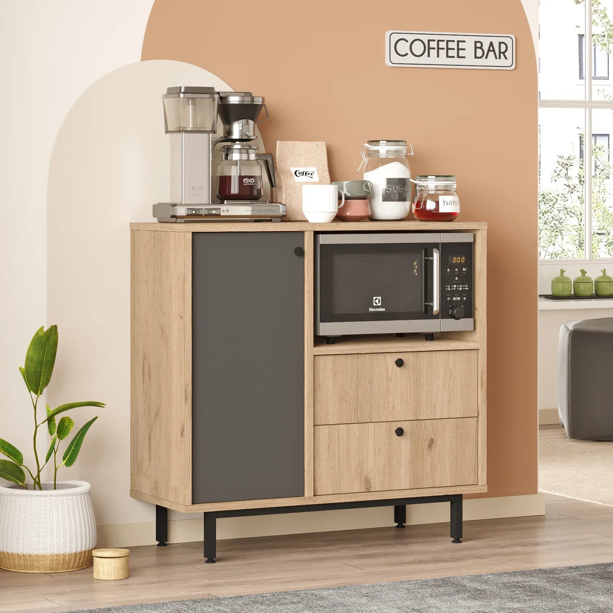 Серия Royce Coffee Corner Многофункционален шкаф Кухненски шкаф Кошница-антрацит – görsel 3