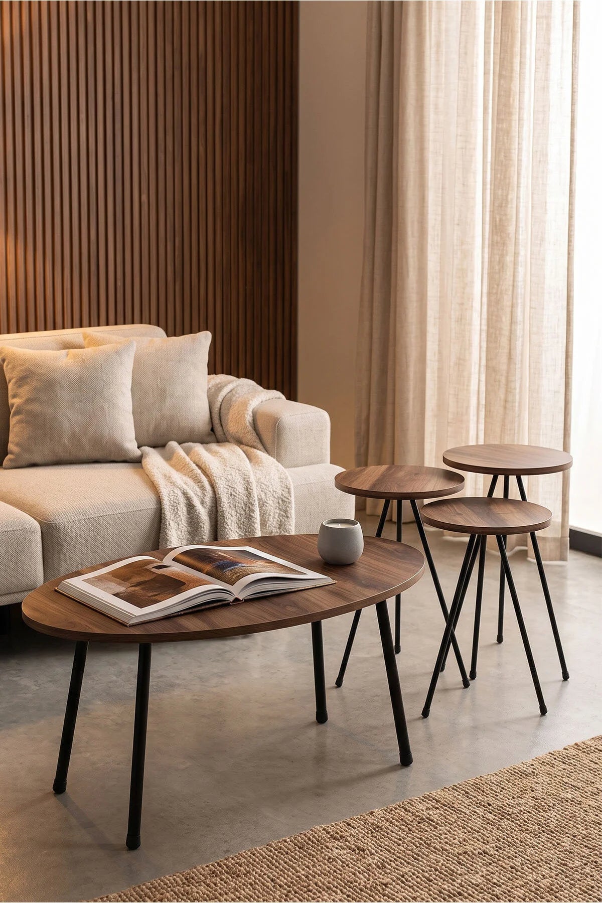 Комплект маси за кафе метал Elipse, орех, 4 бр