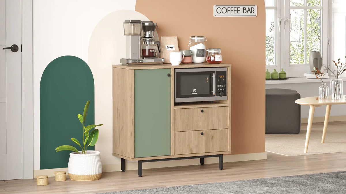 Серия Royce Coffee Corner Многофункционален шкаф Кухненски шкаф Кошница-Липово зелено – изображение 5