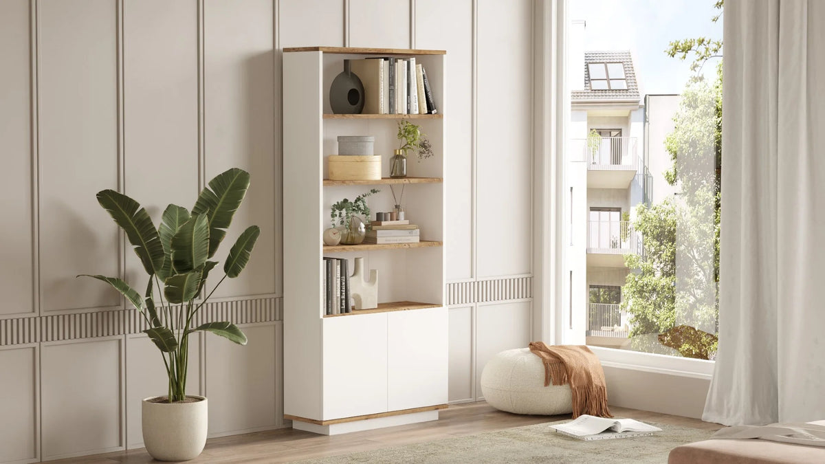 Рафт за книги Future с 2 врати и рафтове 168cm Pine-White – görsel 3