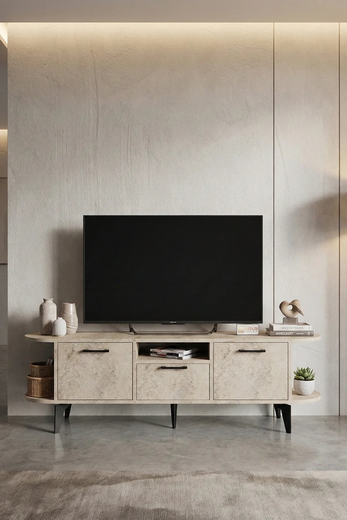Mira TV Stand Chipboard Ecru 160x35 cm