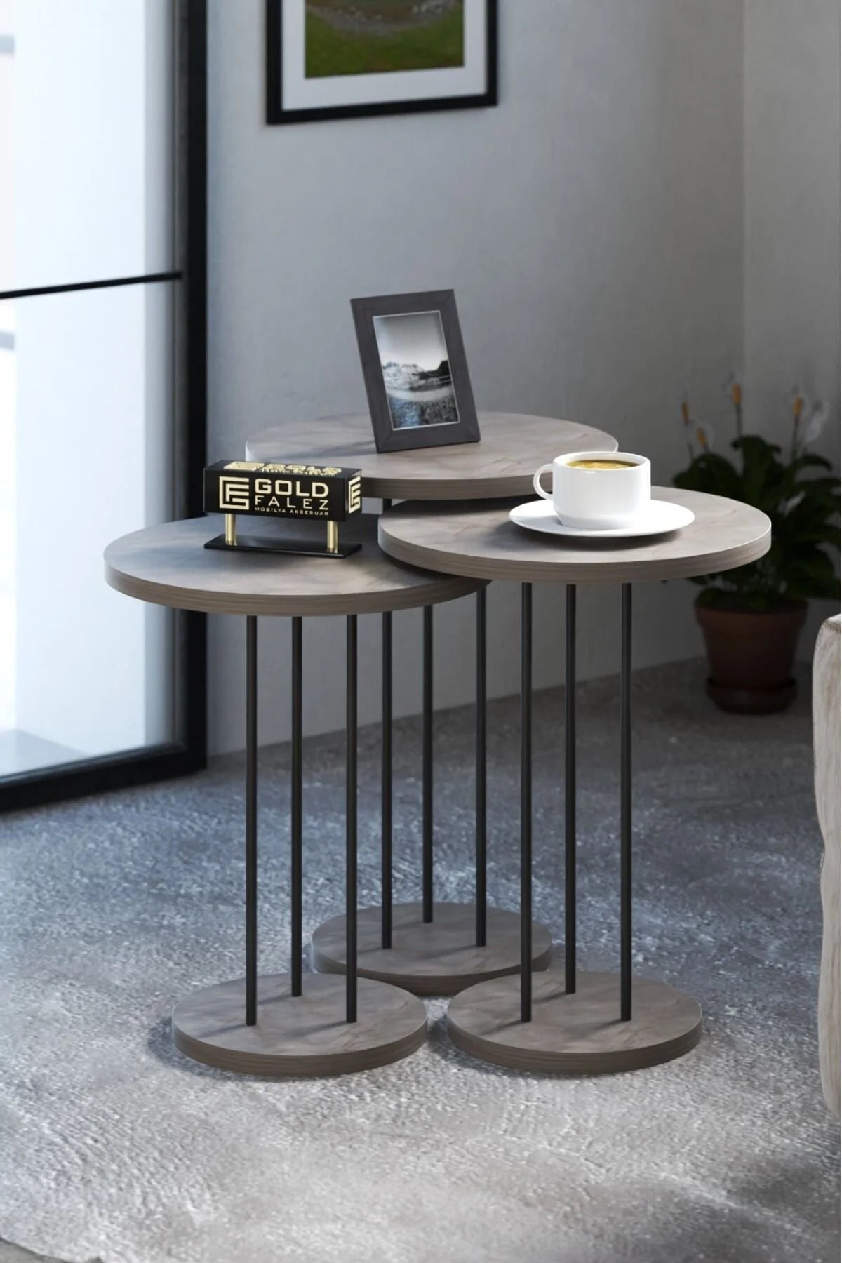Метален комплект масички Terra Gordion Сив 3 бр – изображение 3