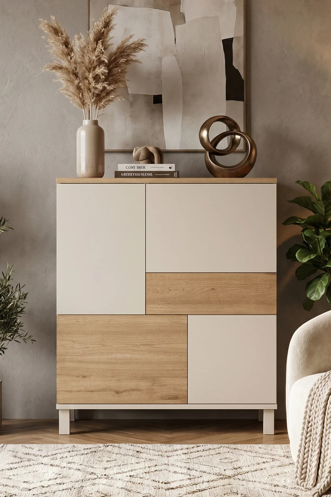 Мултифункционален шкаф Mood с дървени крака, 4 врати и чекмеджета Beach-Basket MD3-CS – изображение 2