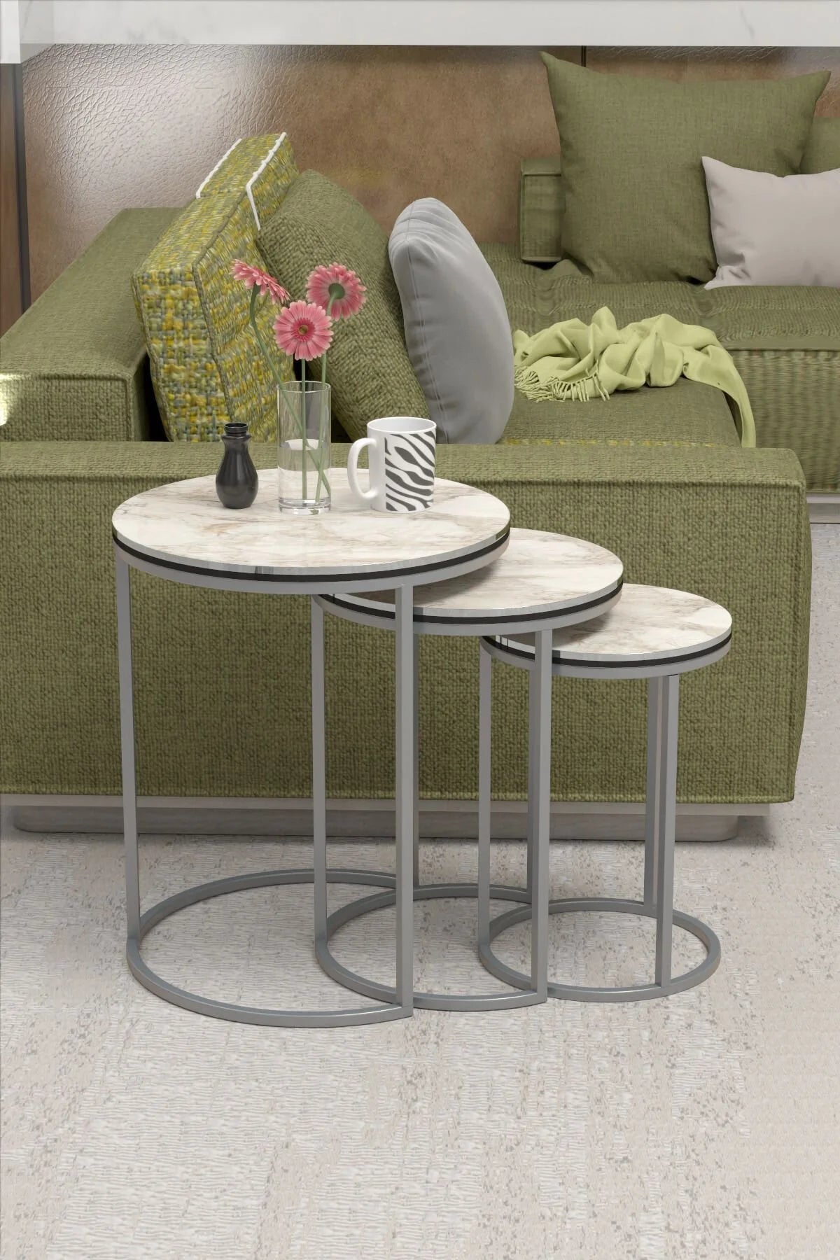 C-образен комплект масички Silver Efes Бял 3 части – изображение 3