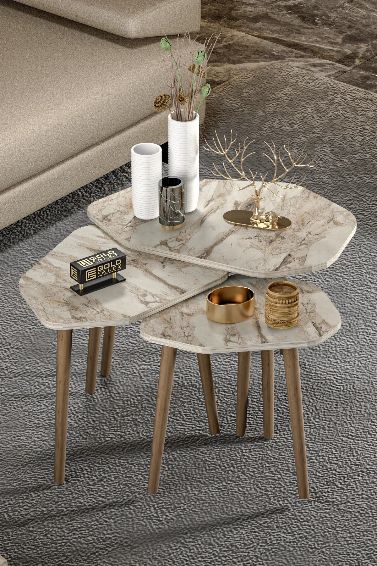 Маса за кафе Trio Nesting Бежова от 3 бр
