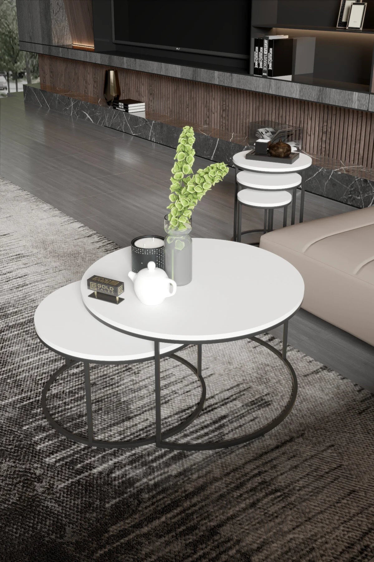 C Nesting Center Комплект маси за кафе Бяла 5 части – изображение 2