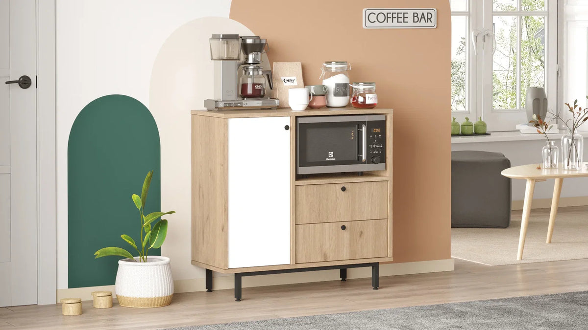 Серия Royce Coffee Corner Многофункционален шкаф Кухненски шкаф Кошница-бял – görsel 5