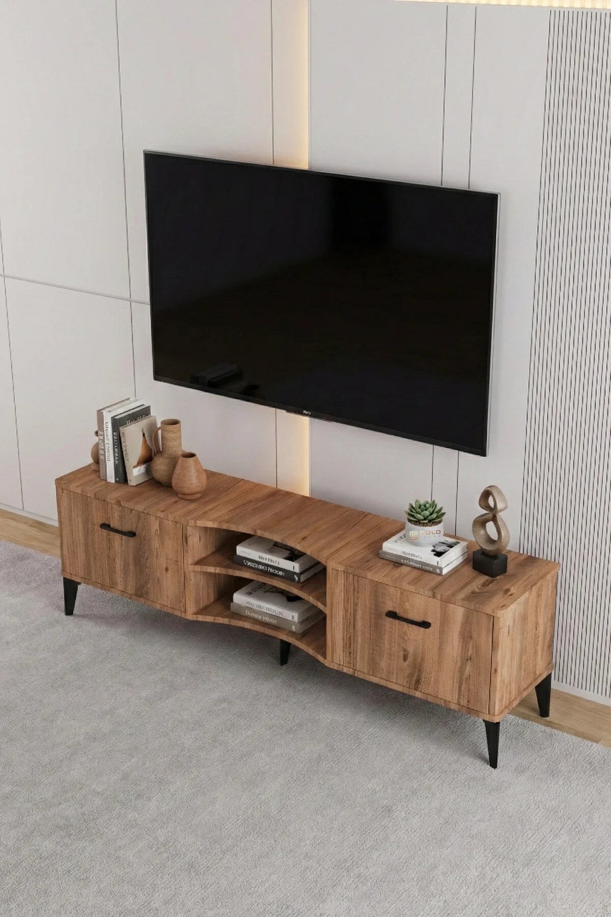 Стойка за телевизор Vera ПДЧ кафява 160x35 cm – изображение 7