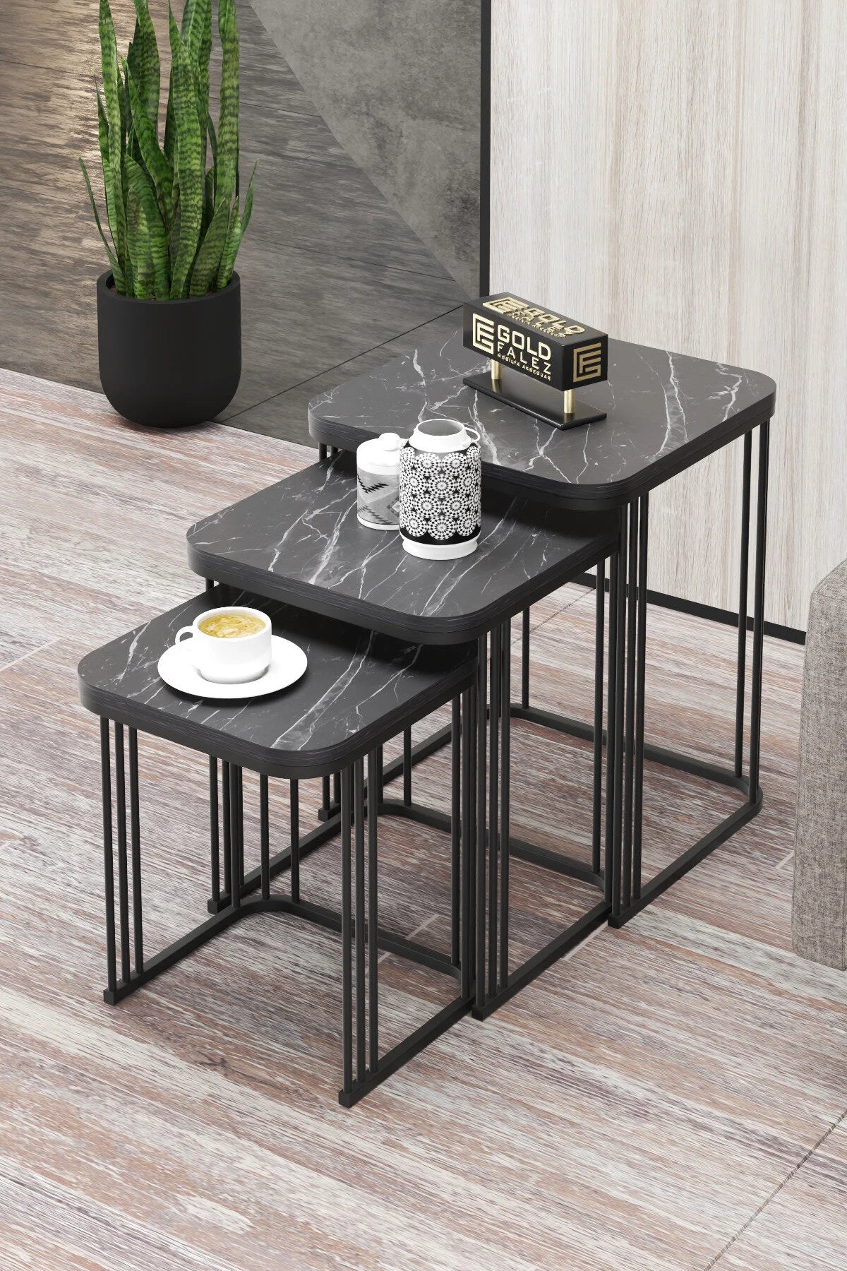 Маса за кафе Alize Nesting Черна 3 бр – görsel 4