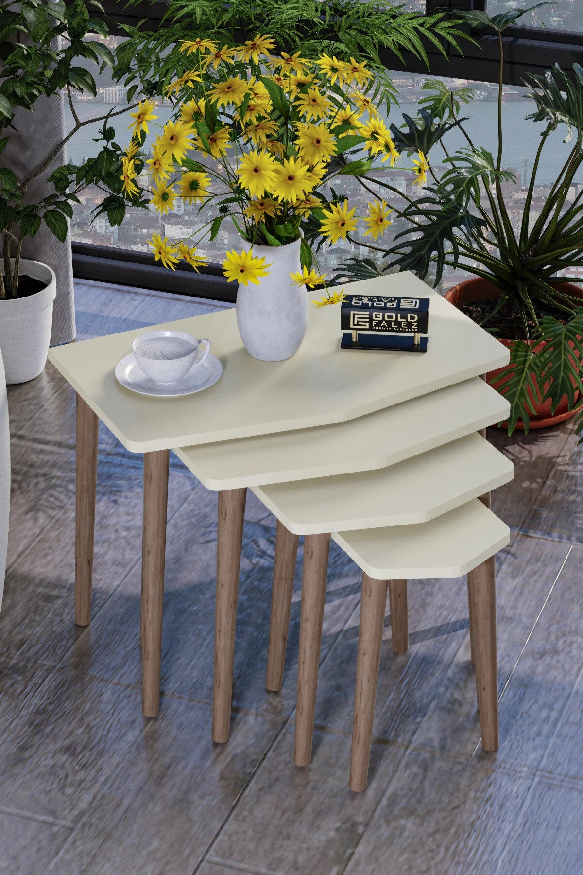 Маса за кафе Elya Nesting Бежов комплект от 4 бр – görsel 5