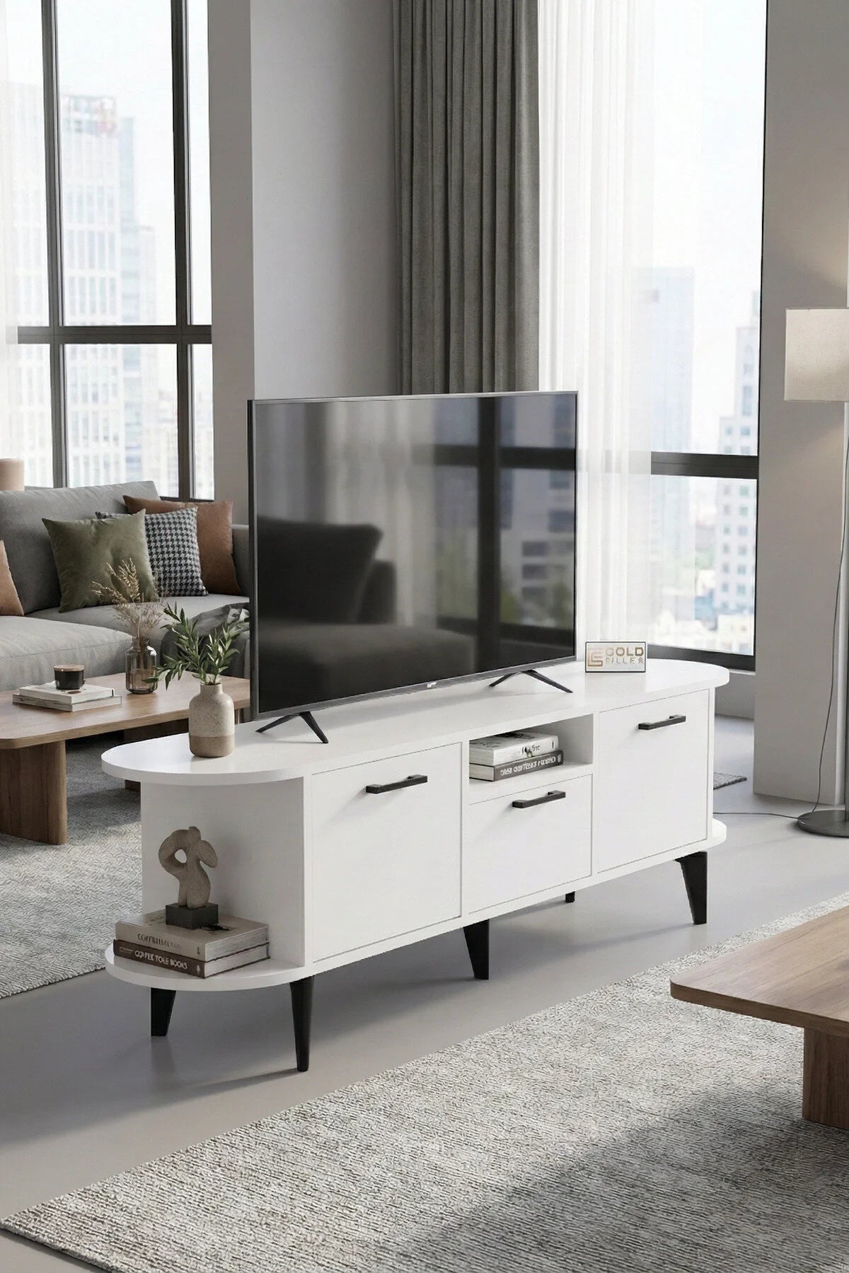 Стойка за телевизор Mira ПДЧ синя 160x35 – görsel 3