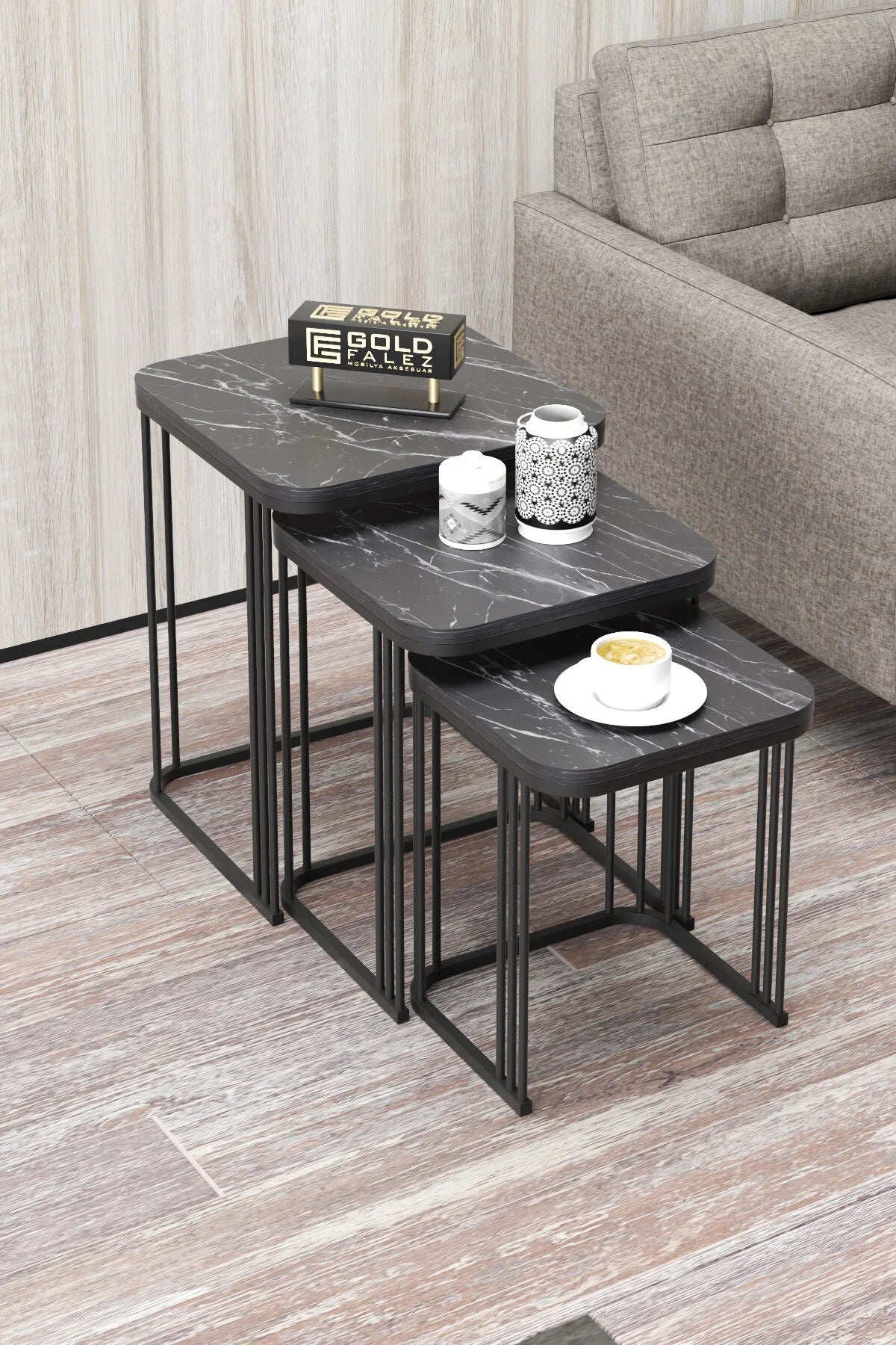 Маса за кафе Alize Nesting Черна 3 бр