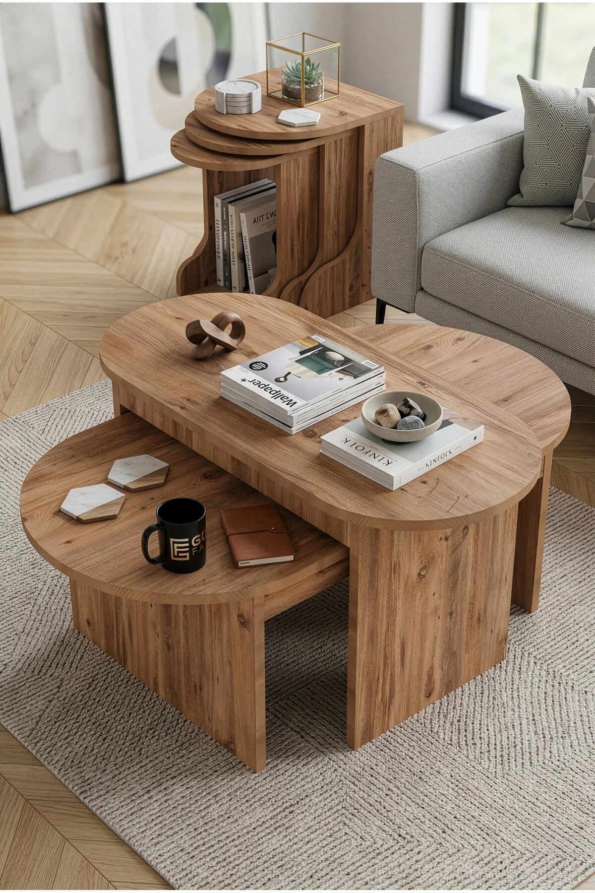 Комплект маса за кафе Setro Medium Nesting Кафяв 100x50 – görsel 3