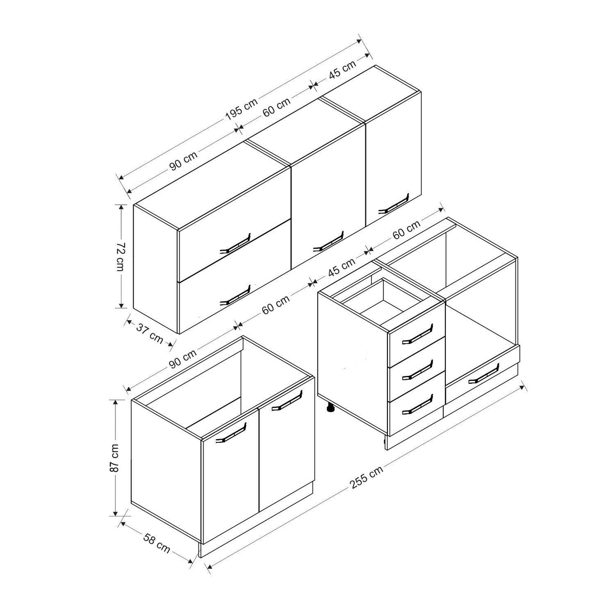 255 Cm Кухненски шкаф бяло злато 255-D14 – изображение 8