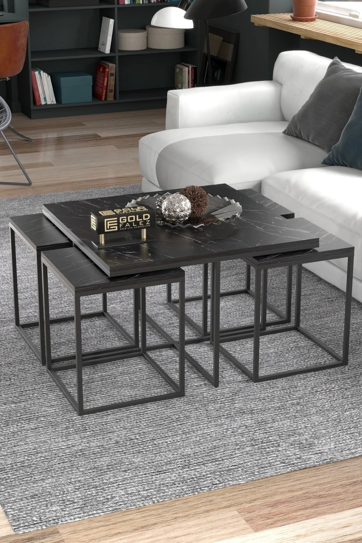 Златен комплект масичка за кафе Bendir Black от 5 части