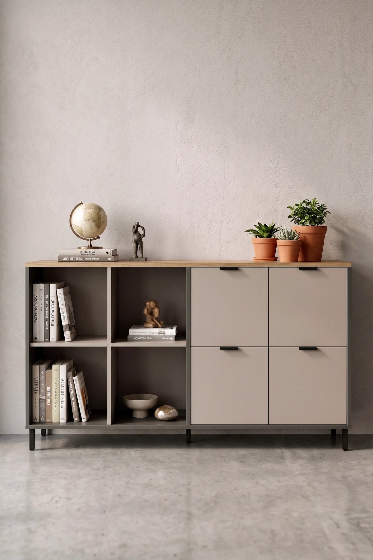Motto 147×35 см Офис шкаф Шкаф за папки Конзолен шкаф Мултифункционален шкаф Метален крак Кошница-Плаж-Антрацит MT4-CSA – изображение 2