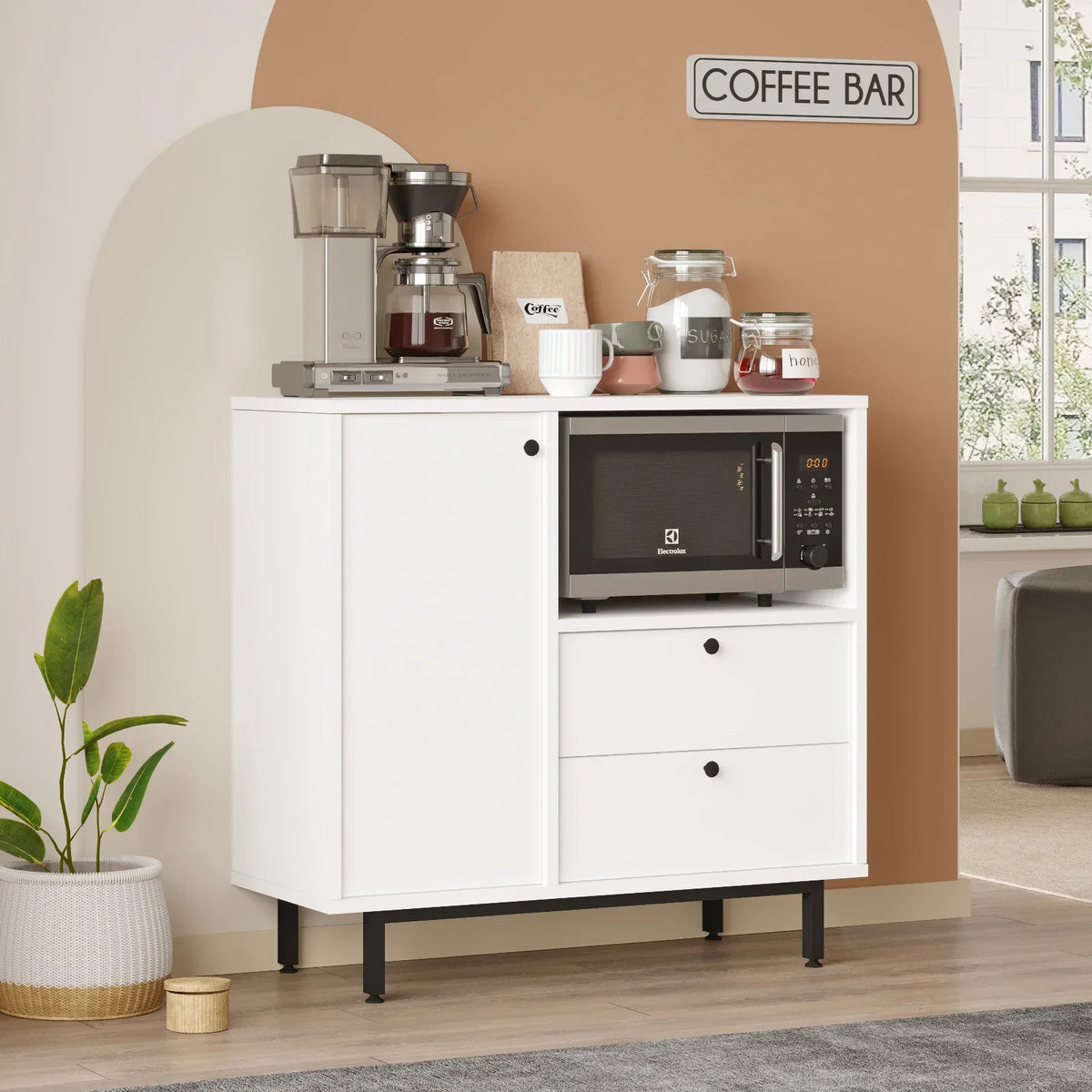 Серия Royce Coffee Corner Многофункционален шкаф Кухненски шкаф Бял – изображение 3