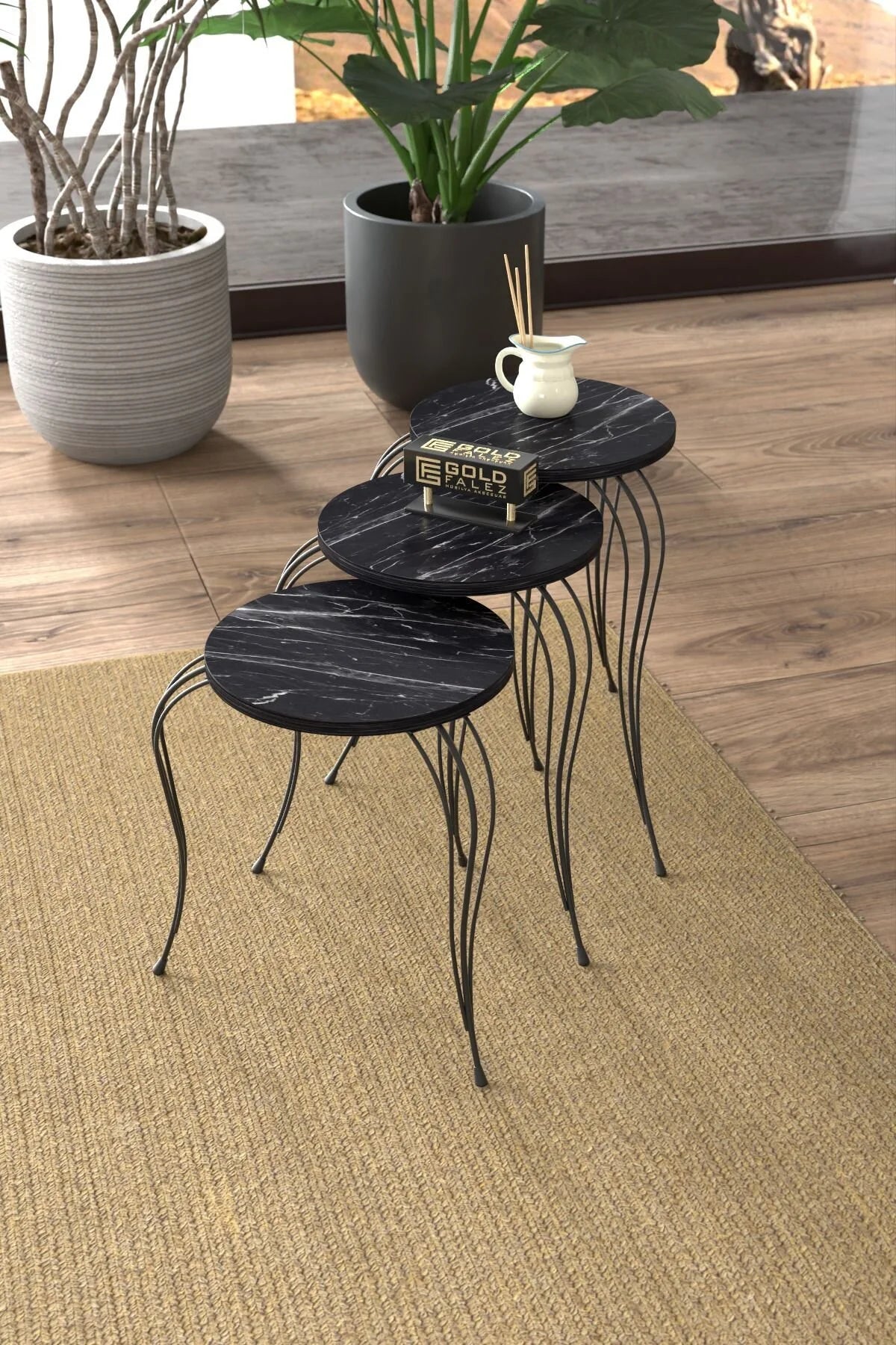 Маса за кафе Lükens Nesting Bendir черна от 3 части – görsel 2