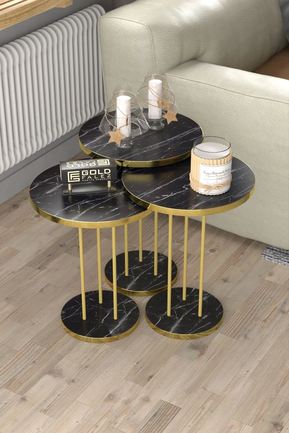 Комплект маси за кафе Gold Terra Bendir Black 4 части – görsel 3