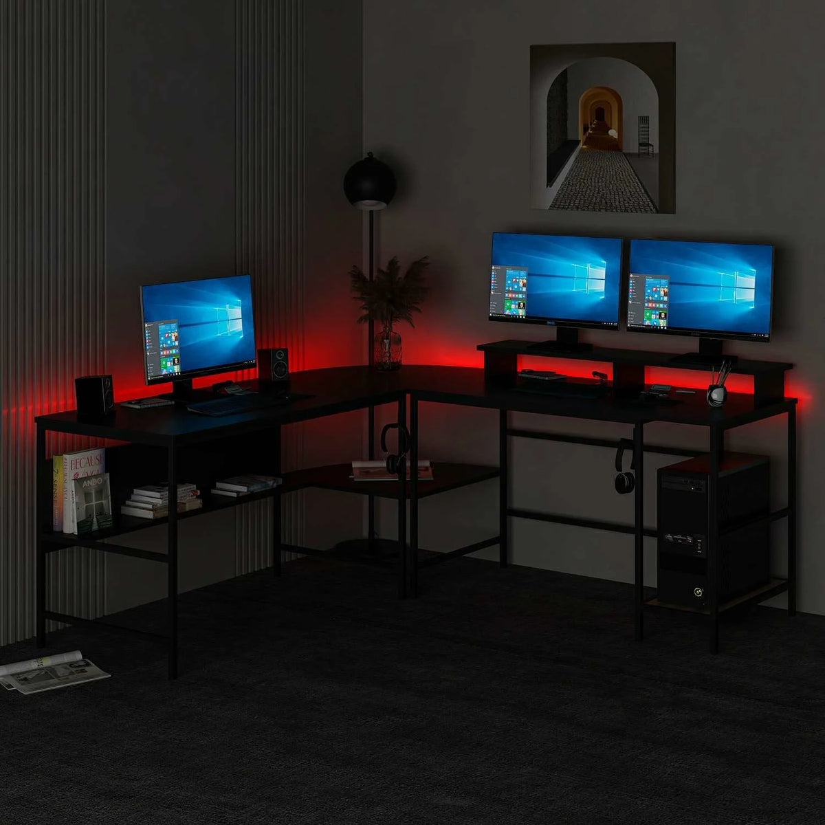 Ъглово бюро Greta L с RGB LED светлини - черно – görsel 4