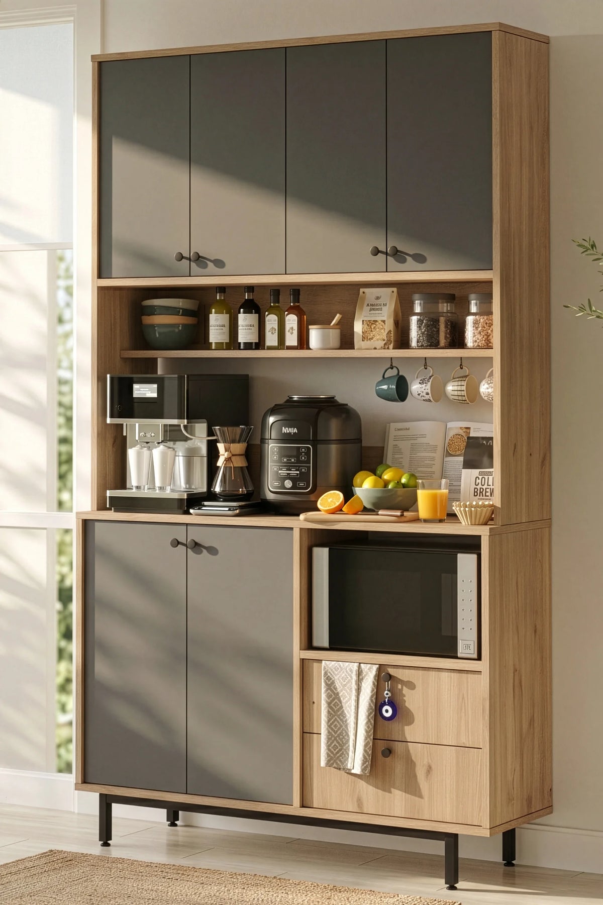 Серия Royce Coffee Corner Мултифункционален шкаф Кухненски шкаф Кошница-антрацит RE7-SA – изображение 2