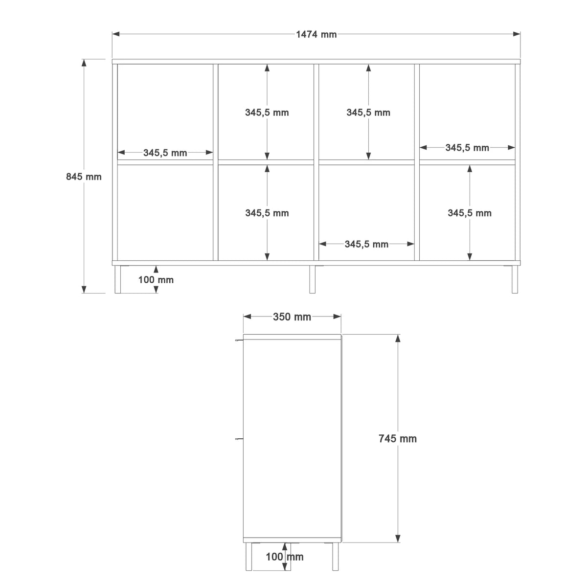 Motto 147×35 см Офис шкаф Шкаф за папки Конзолен шкаф Мултифункционален шкаф Метален крак Кошница-Плаж-Антрацит MT4-CSA – изображение 4