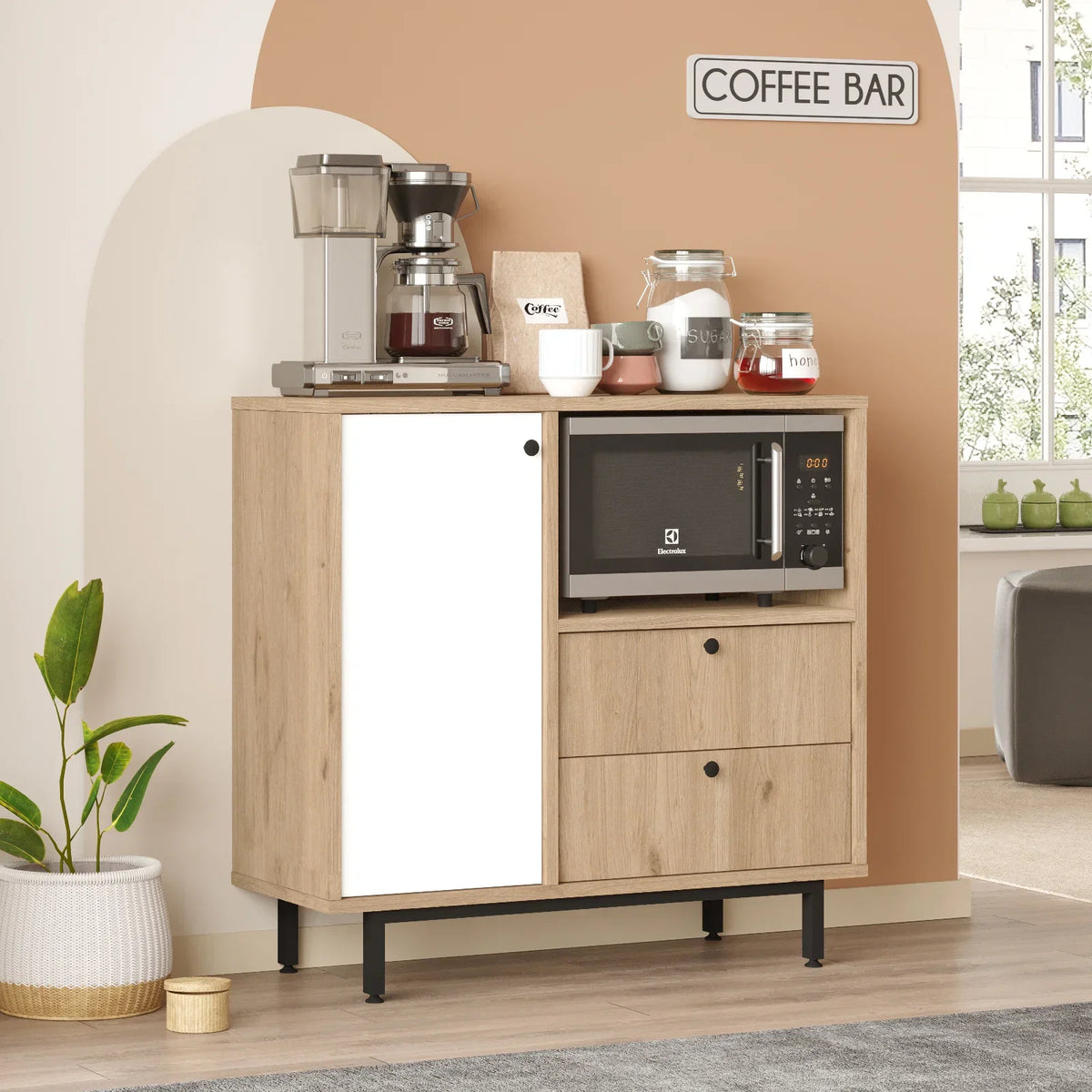 Серия Royce Coffee Corner Многофункционален шкаф Кухненски шкаф Кошница-бял – görsel 3