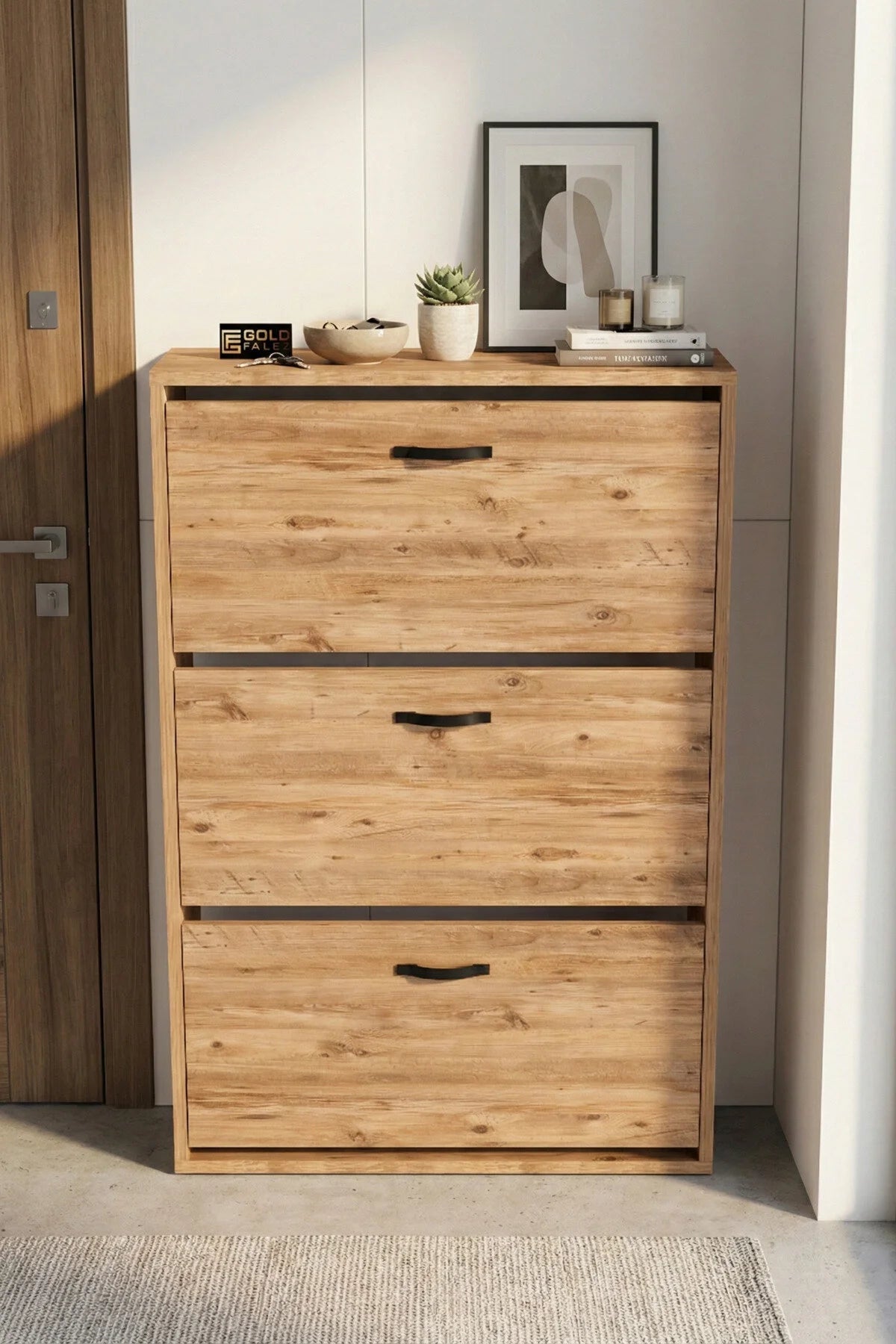 Поставка за обувки с падащ капак Кафяв 74 cm – görsel 2