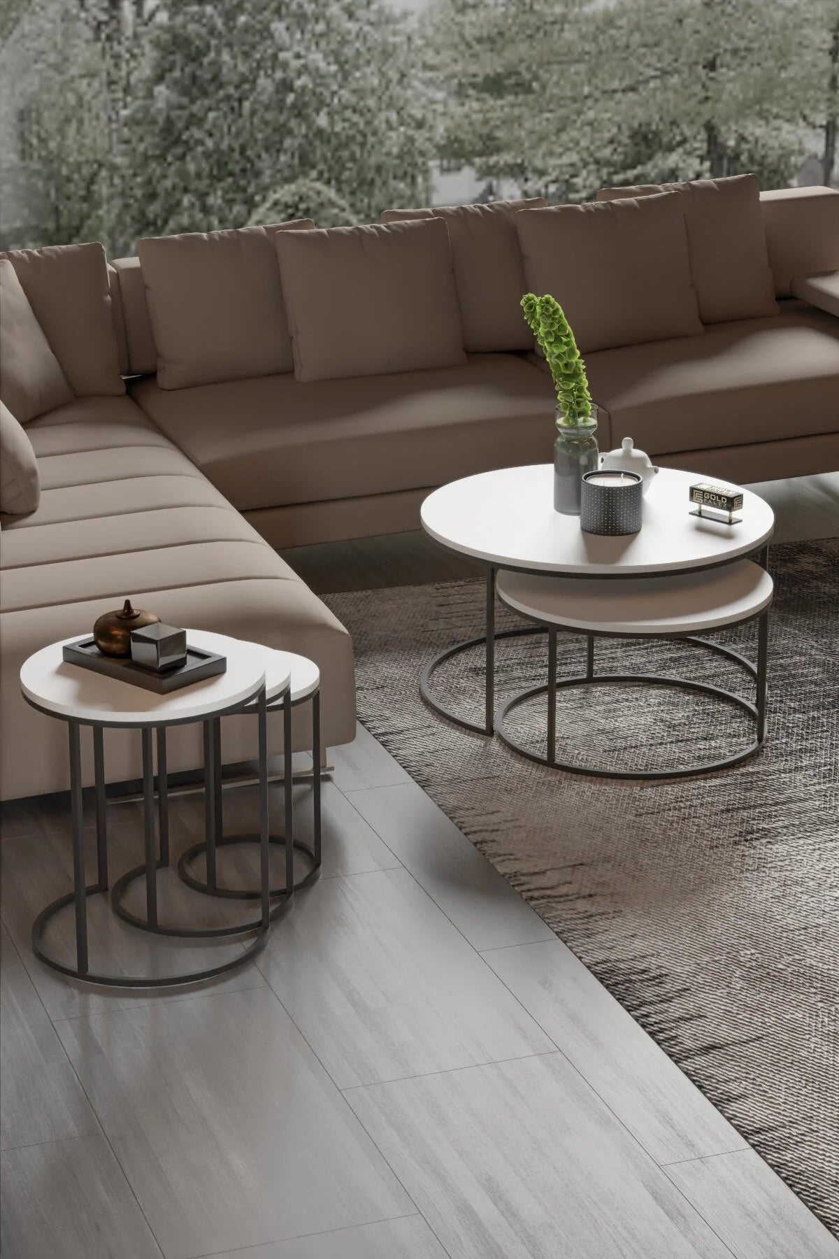 C Nesting Center Комплект маси за кафе Бяла 5 части