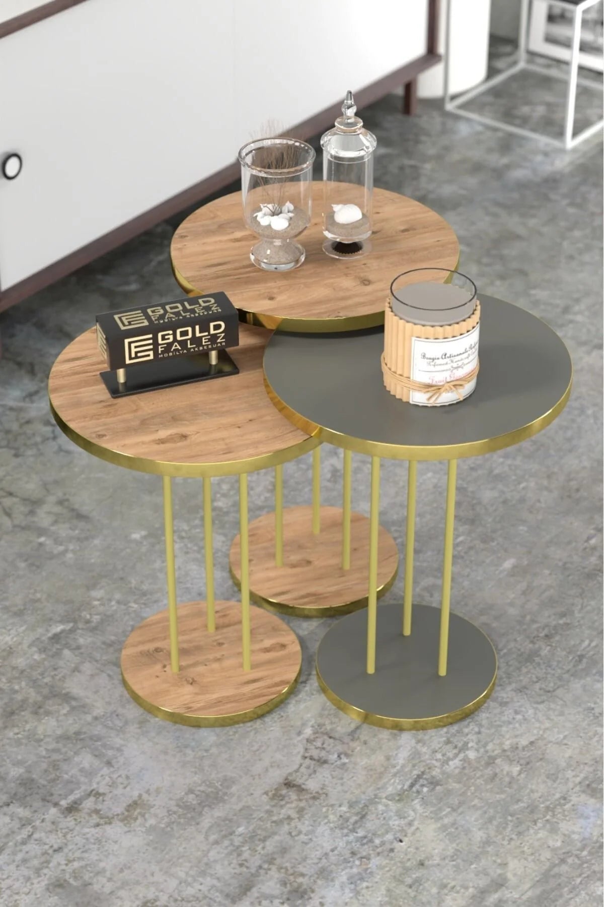 Златен комплект масички Terra Орех-Кафяв 3 части – изображение 2